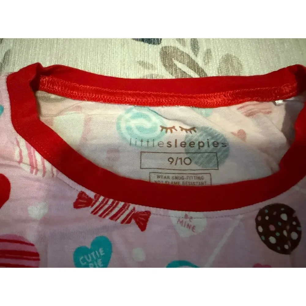 Little Sleepies Sweet Valentine Pajamas Two Piece Set Youth Size 9/10 Pink Red